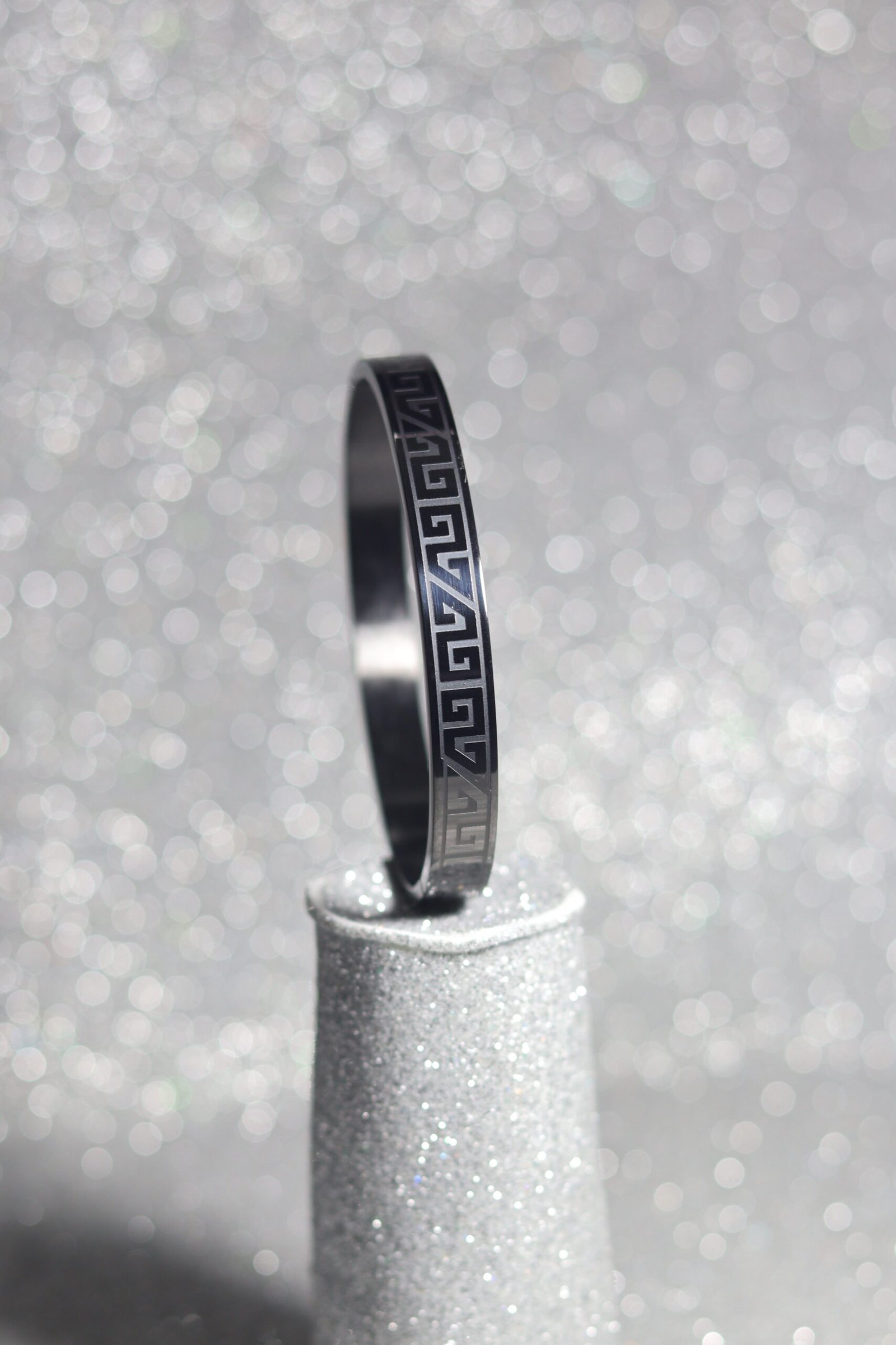 3 Black Engraved Greek Steel Kada