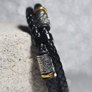 Valhalla Braid – Viking Gold Bead Leather Bracelet