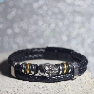 Edgy Gothic Skull Leather Bracelet