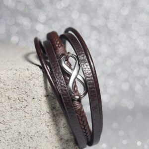 Infinity Charm – 5-Layer Brown Leather Bracelet