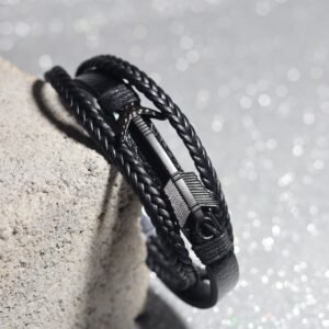 Midnight Arrow – Black Leather Bracelet