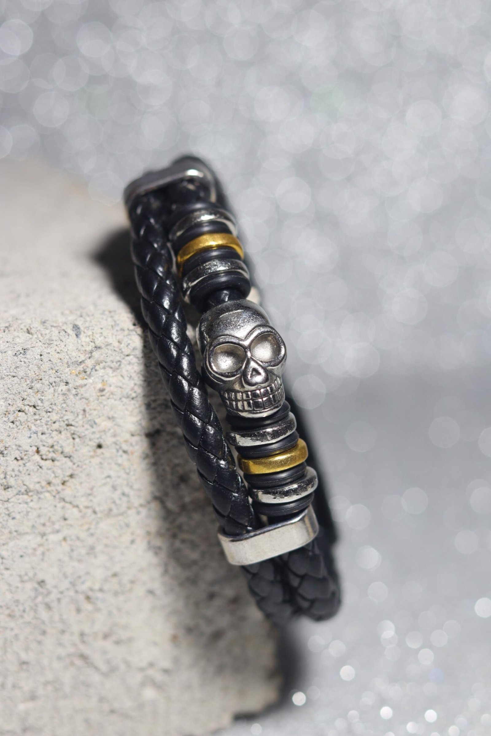 2 Edgy Gothic Skull Bracelet in Leather