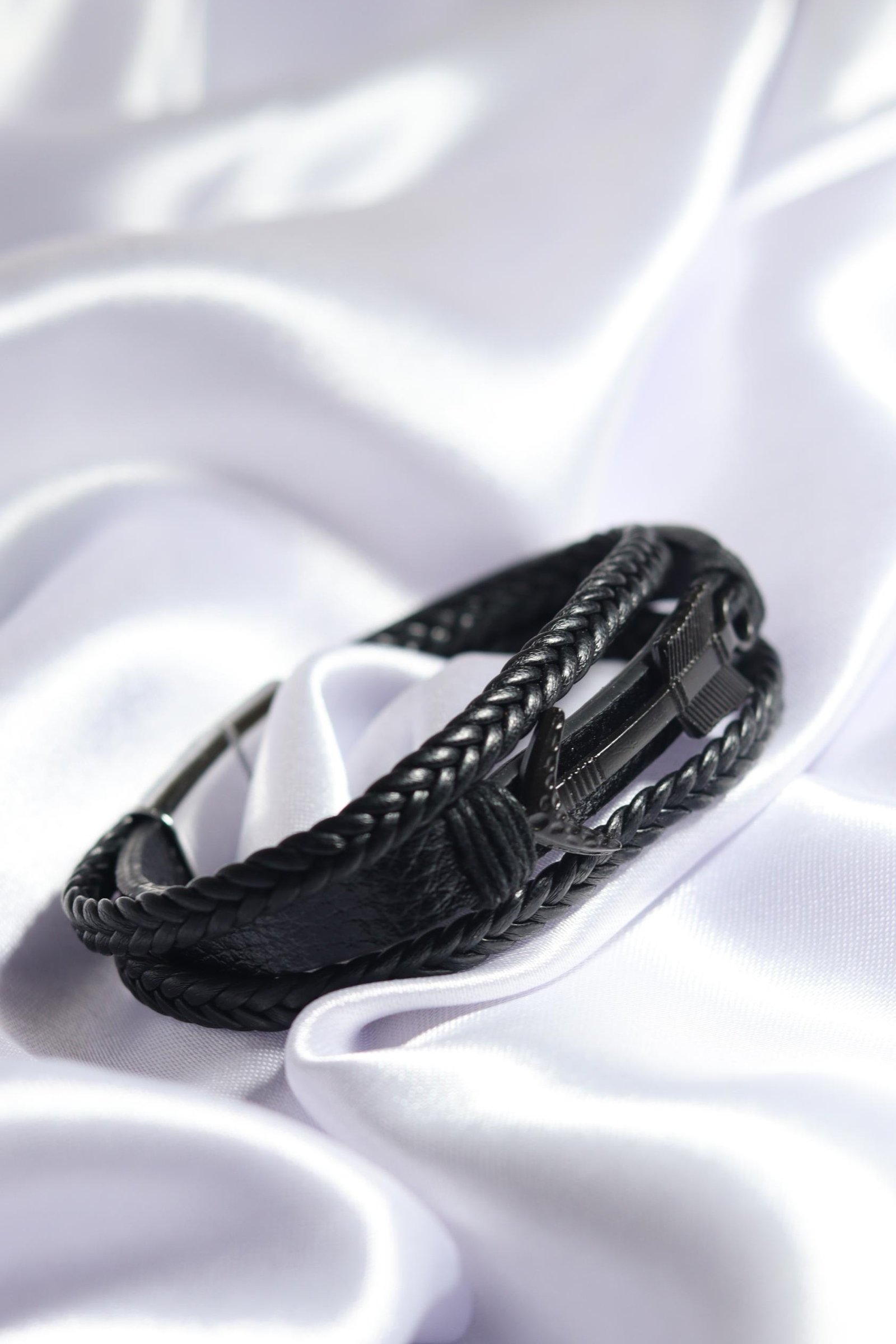3 Midnight Arrow Black Leather Bracelet