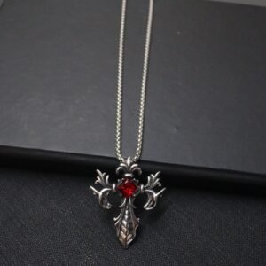 Gothic Red Stone Cross Pendant – Dark Elegance with Bold Style