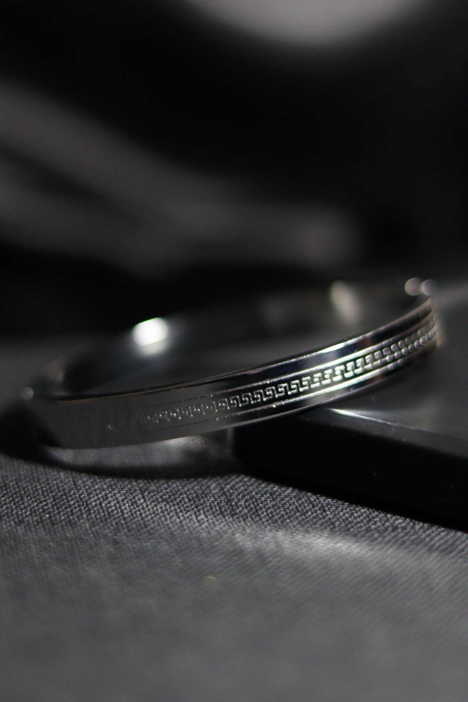 Steel Kada with Greek Key Detail 2