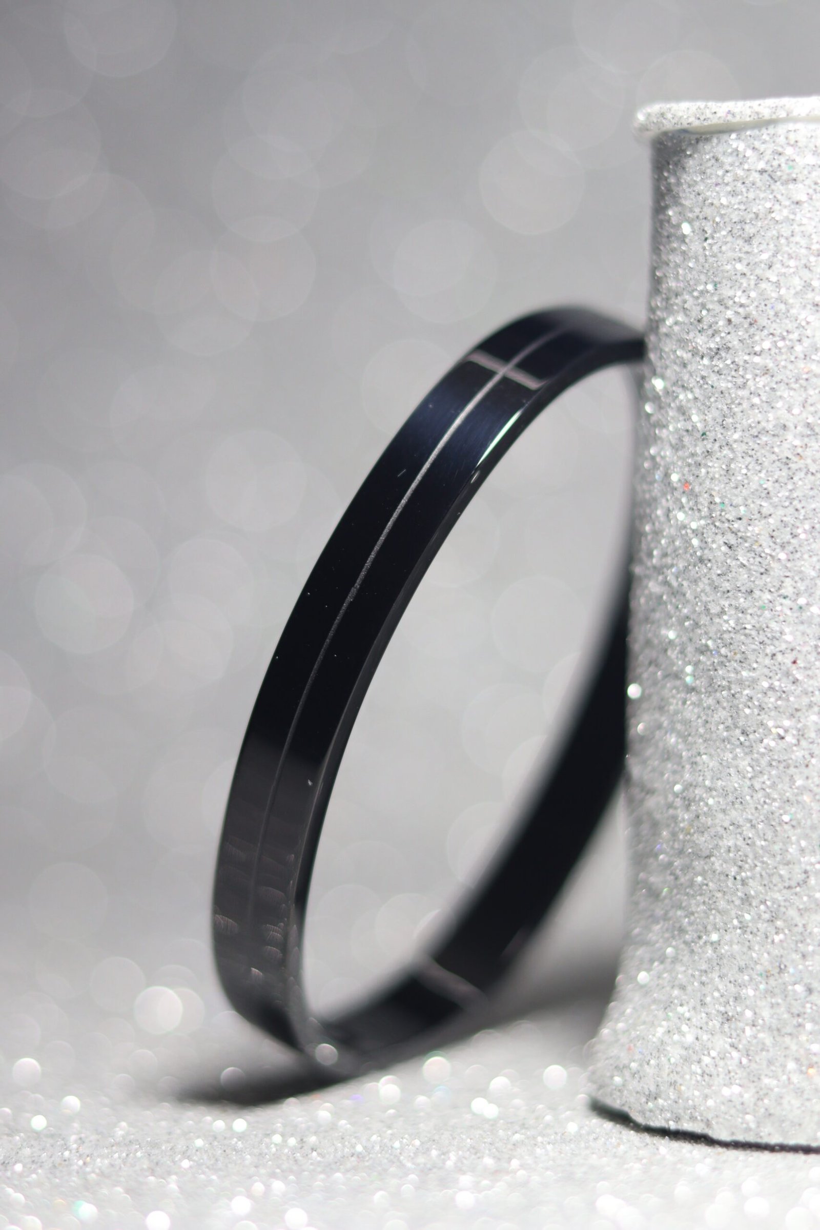 Silver One Line Black Stainless Steel Kada 2